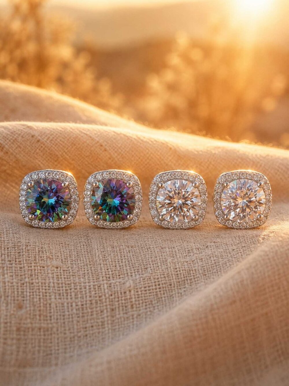 Museori 1ct White Moissanite Cushion Halo Stud Earrings Sterling Silver